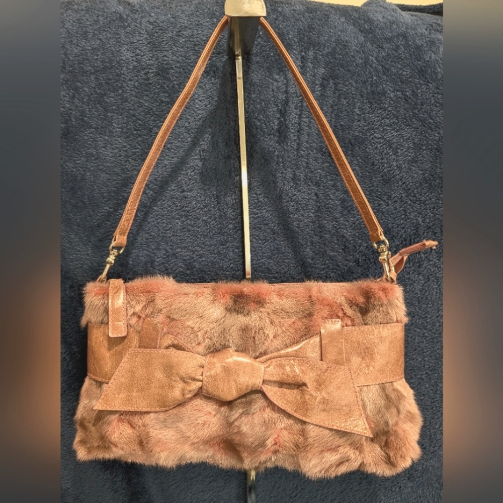 Roberta Gandolfi Pink leather and mink fur handbag. EUC-, 12X6.5X1.5"